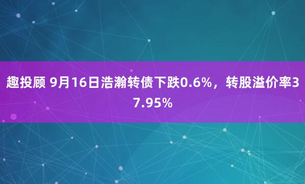 趣投顾 9月16日浩瀚转债下跌0.6%，转股溢价率37.95%