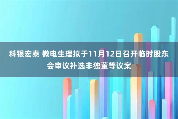 科银宏泰 微电生理拟于11月12日召开临时股东会审议补选非独董等议案